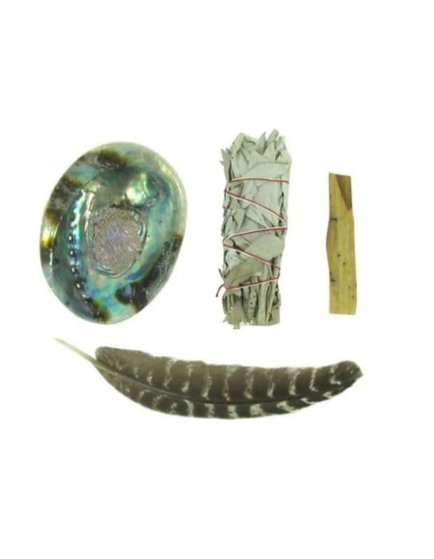 Sage, Feather, Abalone Shell & Palo Santo Set